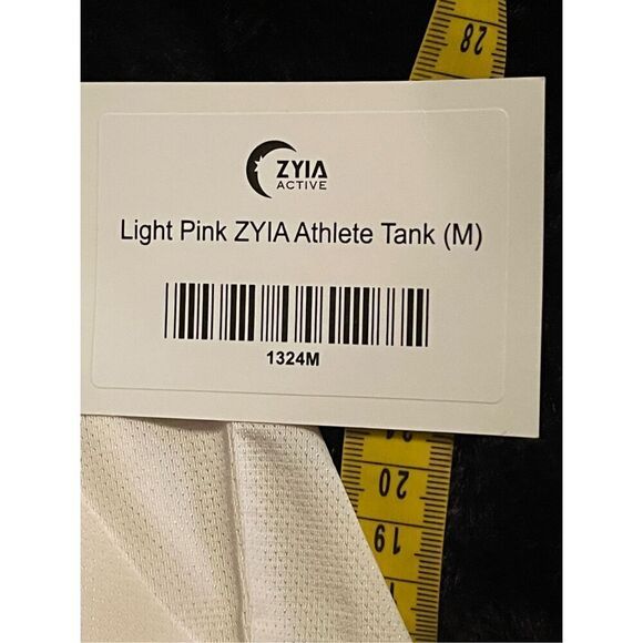 New Zyia Active Womens Cream and Pink Spell-Out Graphic Athlete Tank Top Medium - Picture 7 of 10